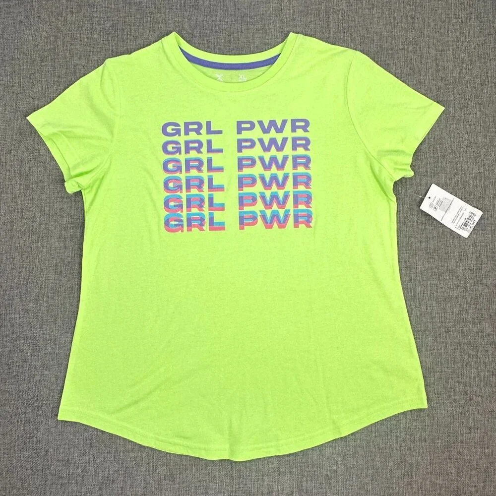 NEW! Xersion Little & Big GirlsT-Shirt Summer Lime XL 18.5 Cotton Blend Round Ne